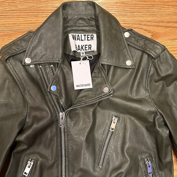 WALTER BAKER KINGSLEY LEATHER JACKET- SIZE MEDIUM - BASIL GREEN - Picture 2 of 9